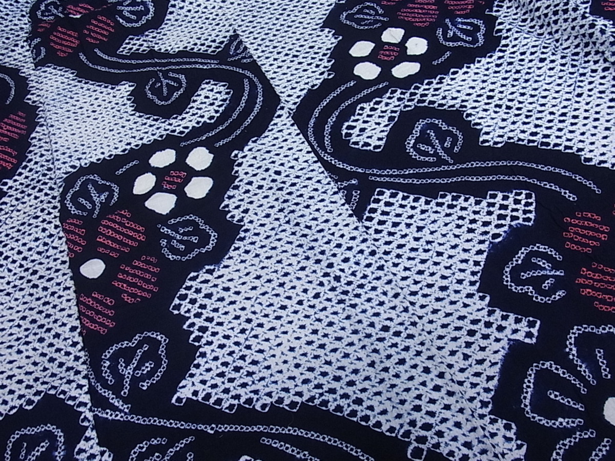 平和屋着物□夏物 有松鳴海絞り 浴衣 伝統工芸品 草花文 藍染 綿 逸品  