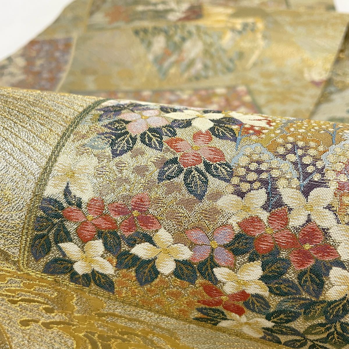 （超美品）プラチナ箔本金箔壱阡八百口織 七福】m3631 高級 正絹 プラチナ 本金箔 一千八百口織 作家物