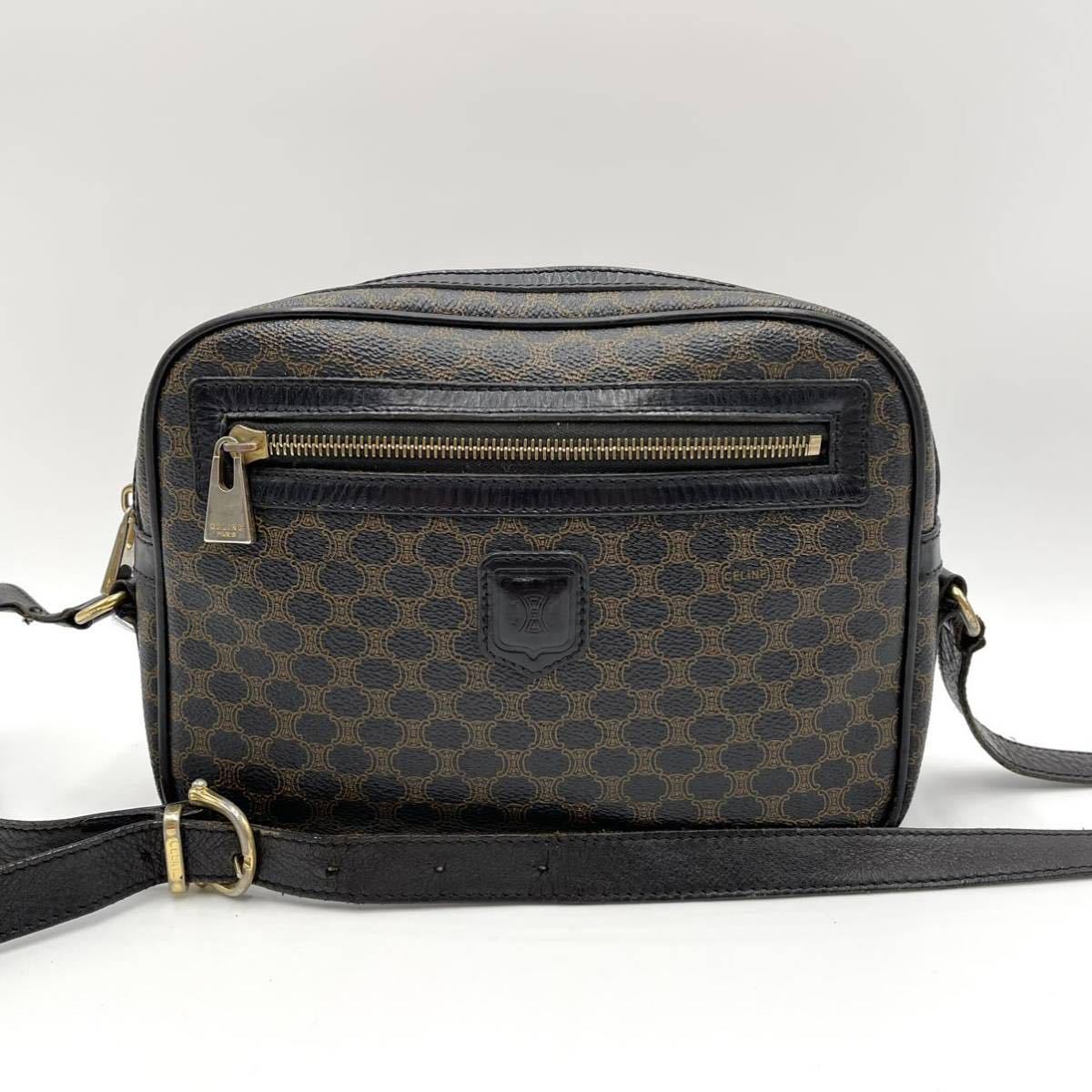 1円 CELINE セリーヌ 黒 ブラック マカダム柄 ショルダーバッグ ポーチ 