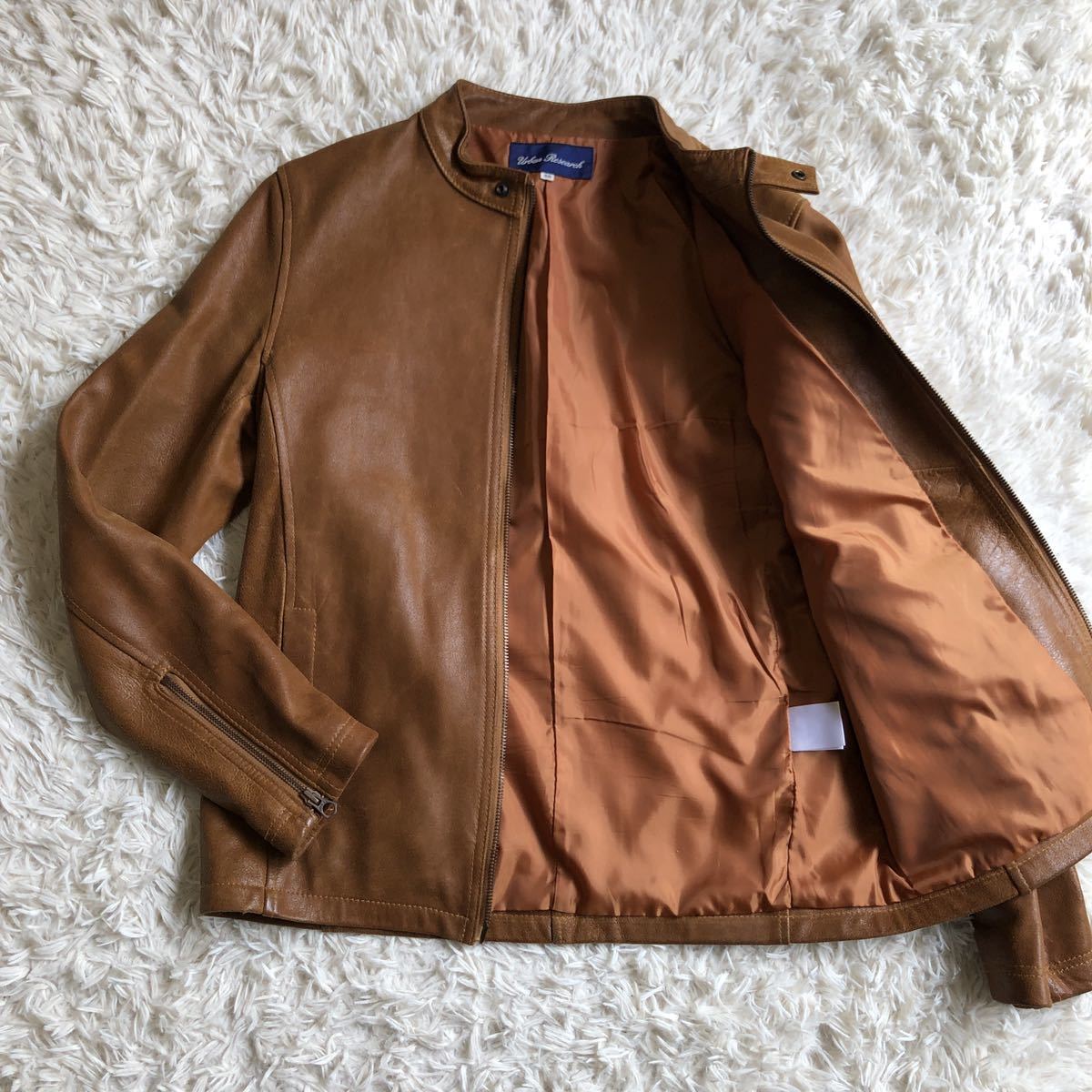 1円〜『アーバンリサーチ URBAN RESEARCH』柔らか 山羊革 ゴートレザー ライト シングル ライダース ジャケット ブルゾン 38 ブラウン 春秋