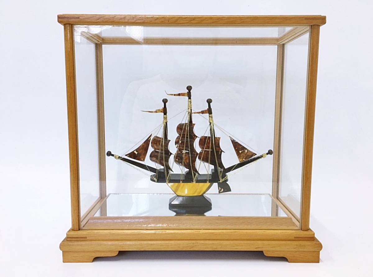 置物 鼈甲 べっ甲 -「べっこう 舟 ガラスケース付 A 鼈甲 船 置物