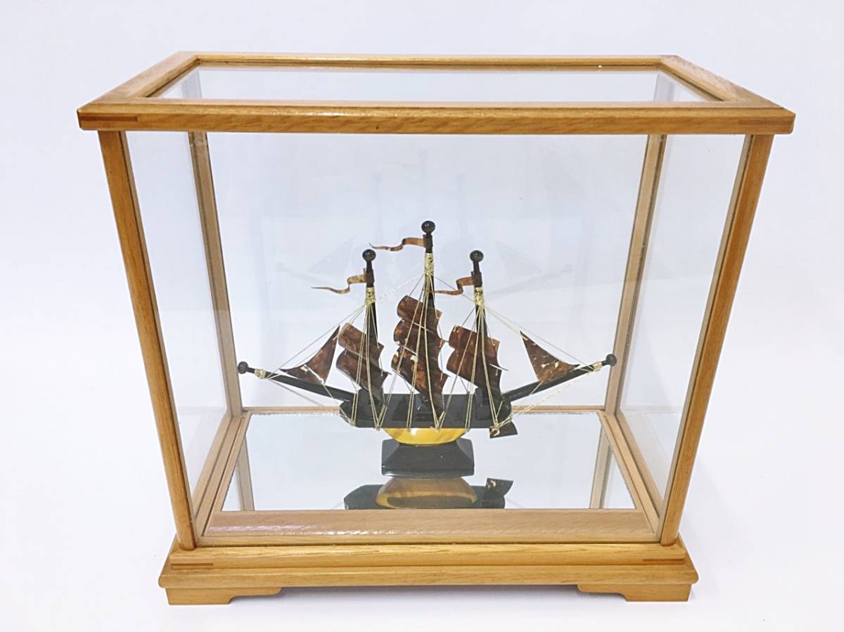 置物 鼈甲 べっ甲 -「べっこう 舟 ガラスケース付 A 鼈甲 船 置物