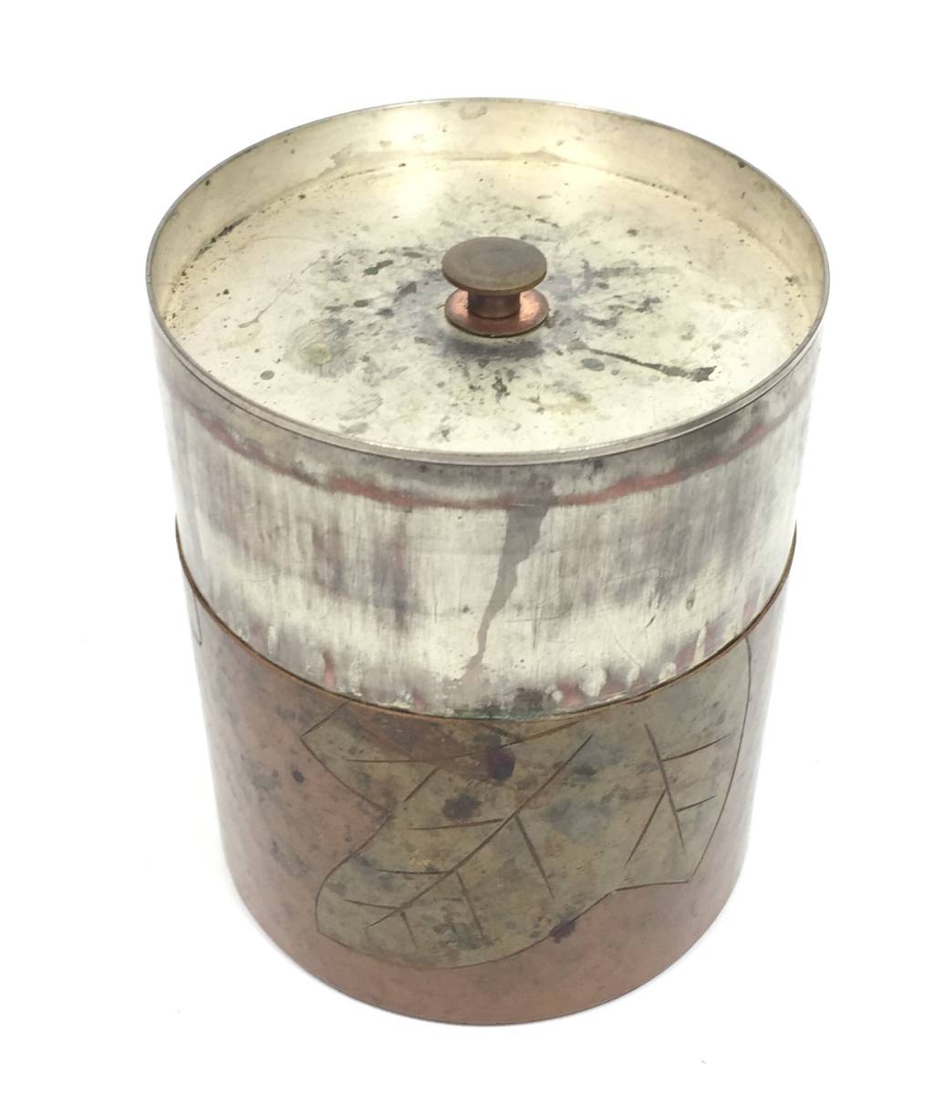 ▽玉川堂 葉文銅製 茶筒 鎚起銅器 茶入れ 茶道具 茶器 銅器 銅製茶器