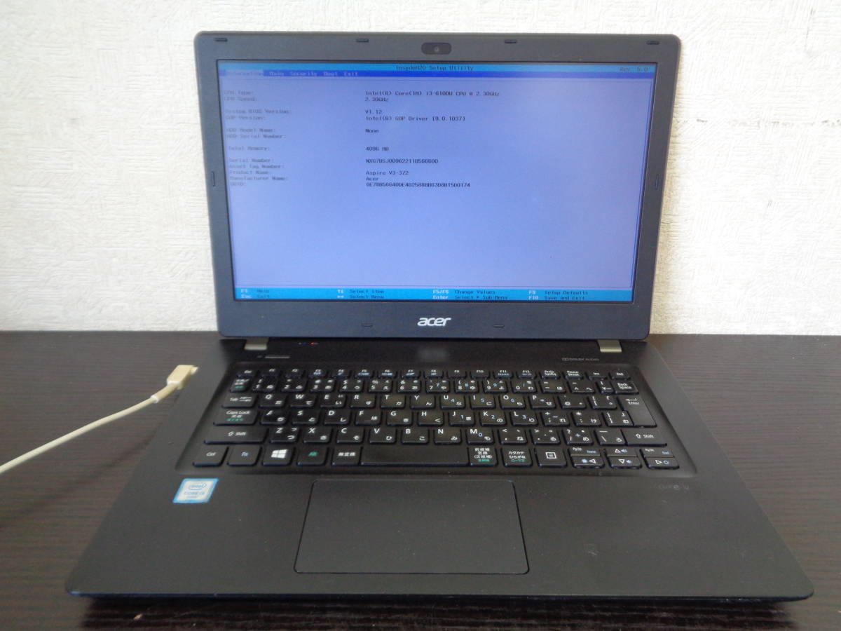 acer Aspire V3-372 N15W8 Win10/i3 6100U/4GB Bios表示OK ジャンク品 部品どりに 管理N792