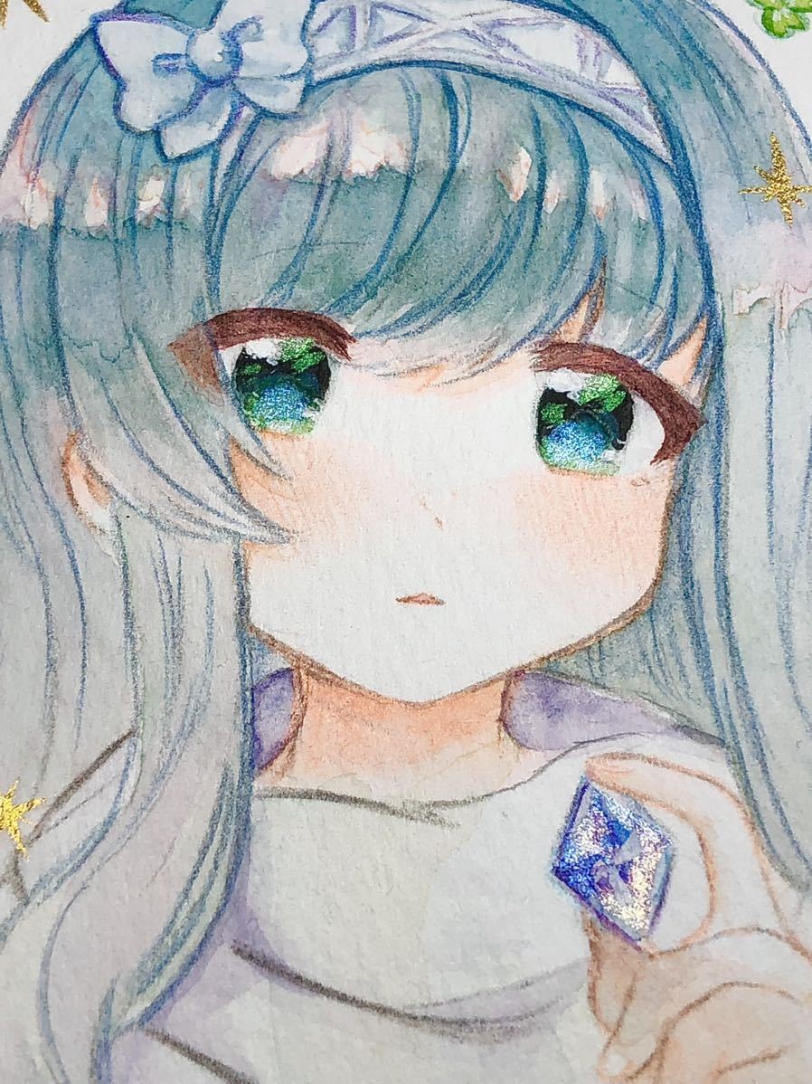 手描きイラスト オリジナル 創作 原画 女の子 水彩画 水彩 透明水彩 A4