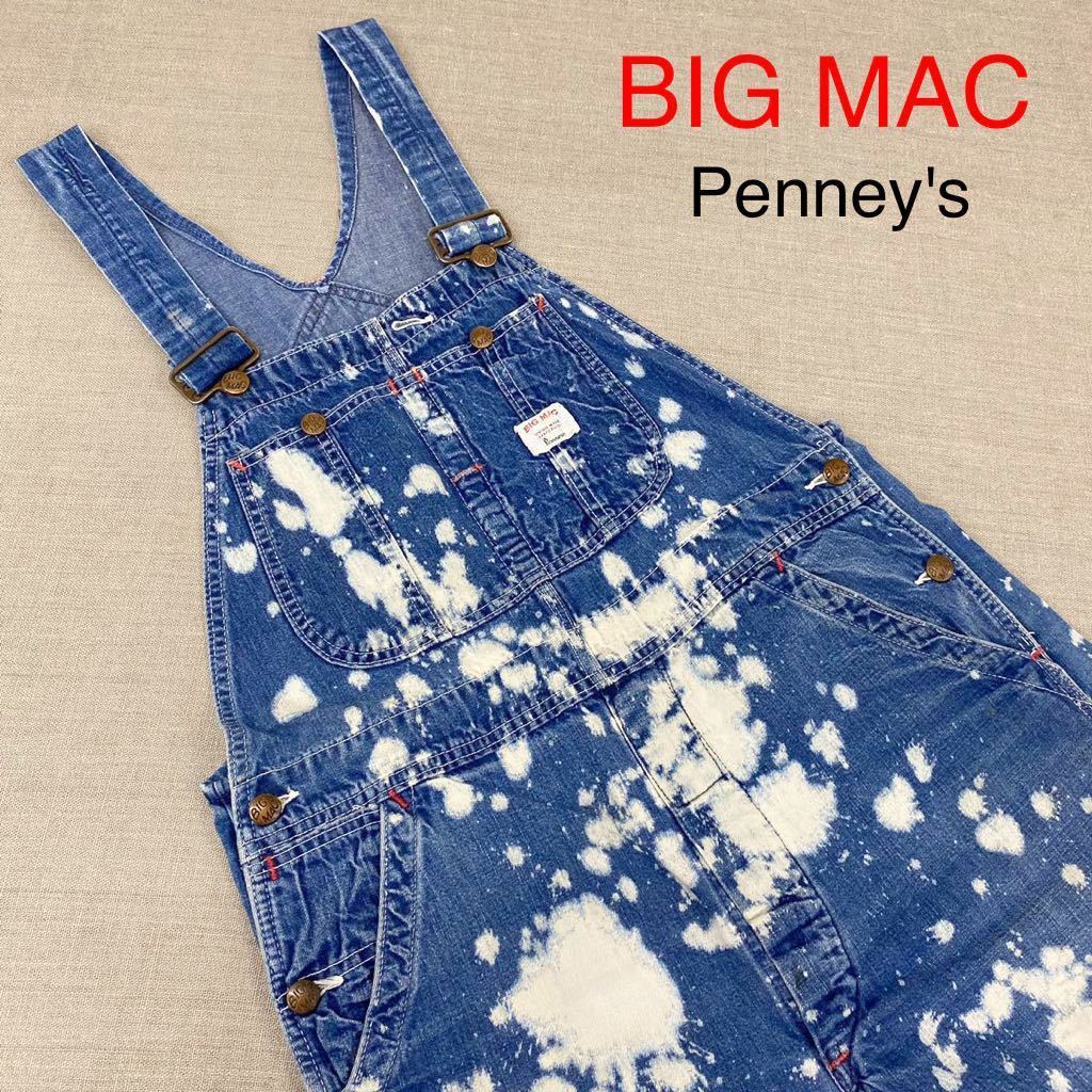 50s BIGMAC デニムオーバーオール ランダムヒッコリーPENNEY'S Big Mac | - 60s Penneys ストライプ ヒッコリー リメイク BIGMAC