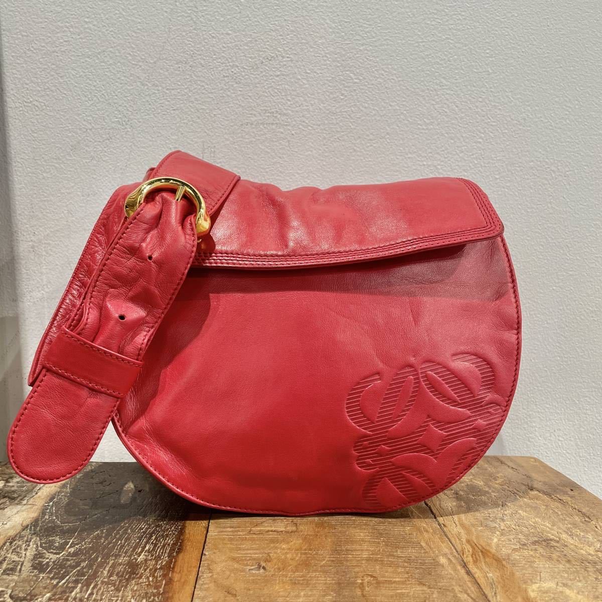 1円 ヴィンテージ LOEWE ロエベ アナグラム ショルダーバッグ レッド 