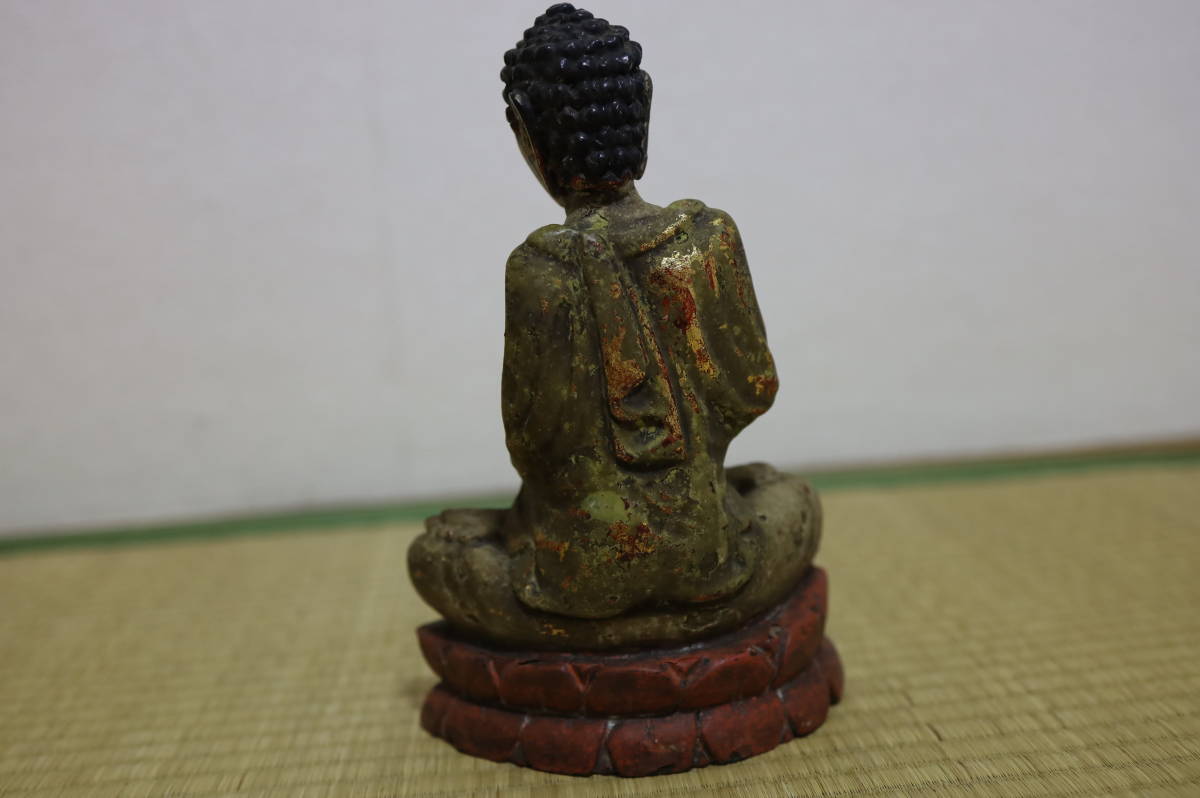 李朝 仏教美術 時代物 古美術 木彫漆金仏像 鍍金仏高23.5cm