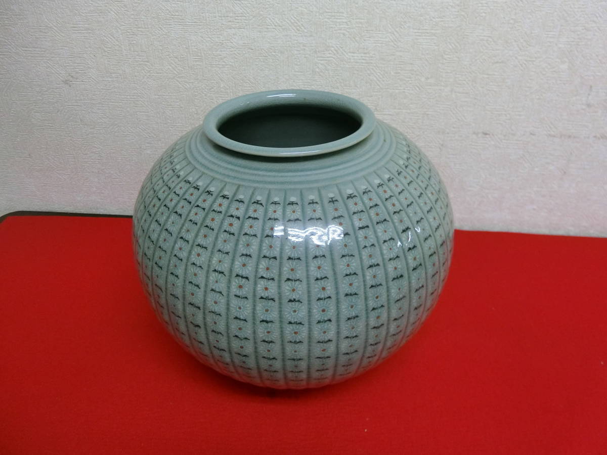 花瓶 蒼谷 高麗青磁 蒼谷宋昌道作 特大 花瓶 壺 壷 高さ27cm 直径30cm