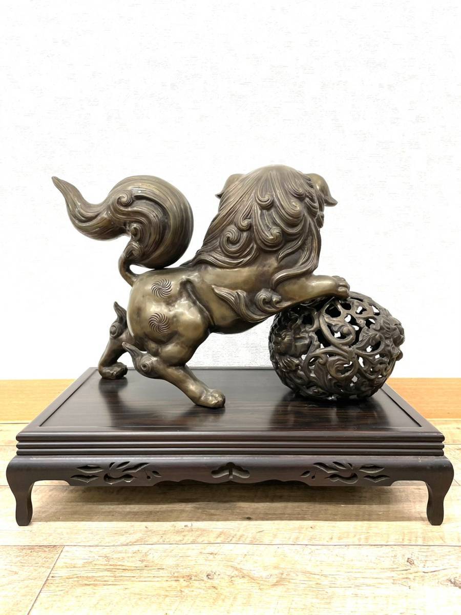 唐銅 金工家 照雲 唐獅子牡丹 銅置物 銅製 Yahoo!オークション - 時代