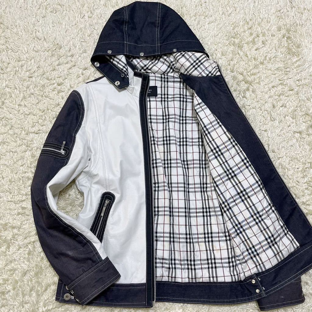 【豊富な，100%新品】 バーバリーブラックレーベル 極 BURBERRYBLACK LABAL 羊革 フード着脱可 ラムレザー ジャケット ノバチェック ホースロゴ ブルゾン(Mサイズ)｜売買されたオークション情報、yahooの商品情報をアー ジャンパー、ブルゾン一般