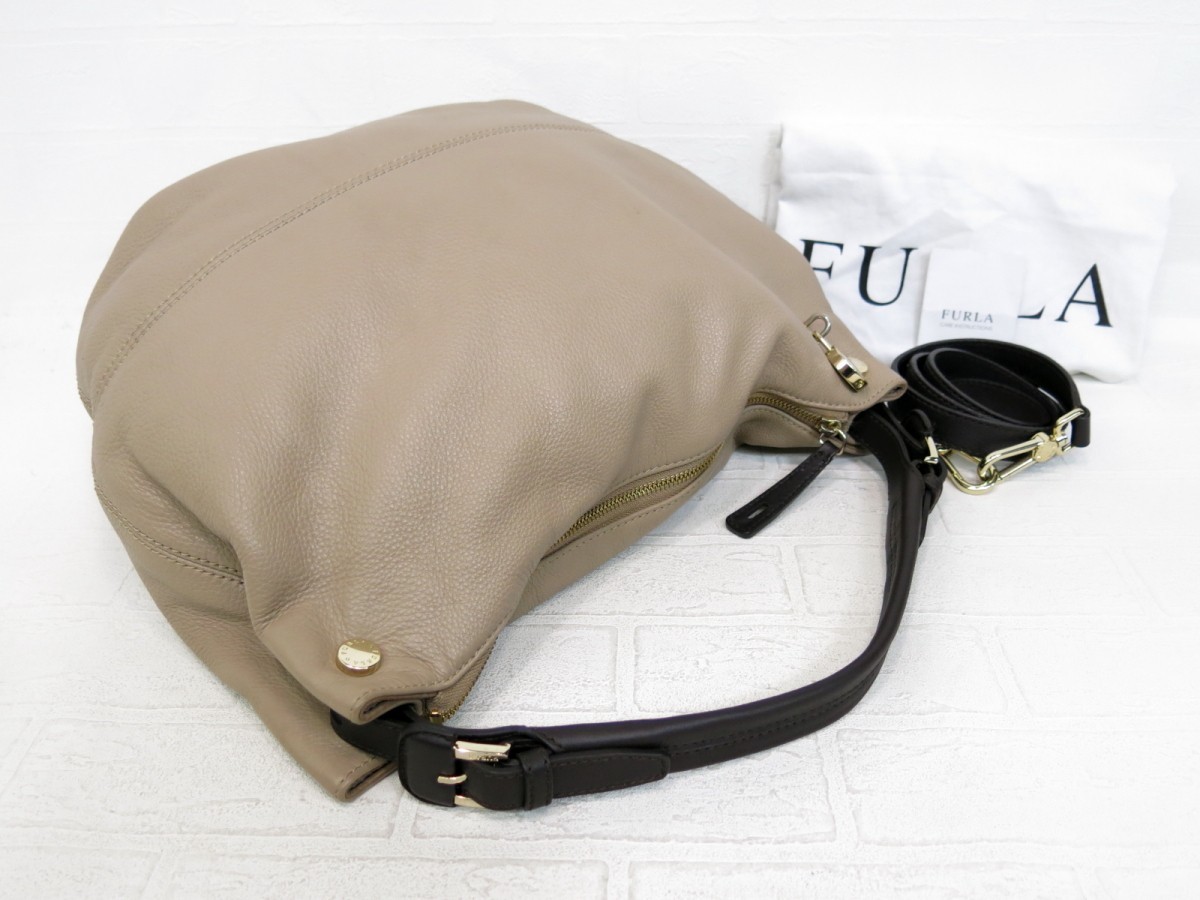 FURLA フルラ◇カーフ レザー 本革◇2way ショルダー バッグ◇ベージュ 