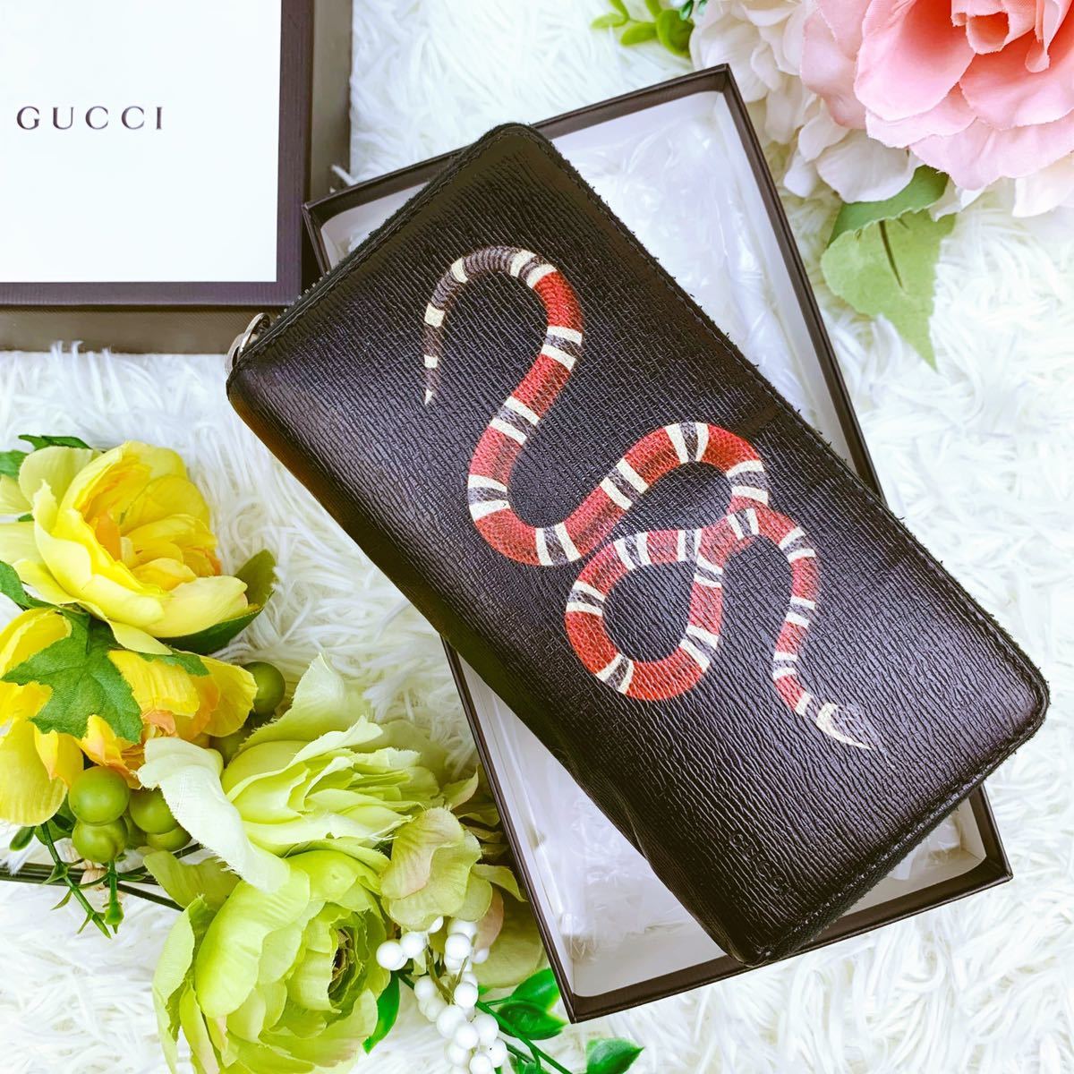GUCCI グッチ 長財布 ラウンドジップ キングスネーク レザー プリント