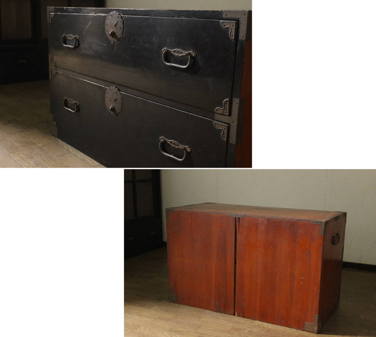 レトロ・アンティーク！丸金具・前桐！庄内箪笥・引出2杯