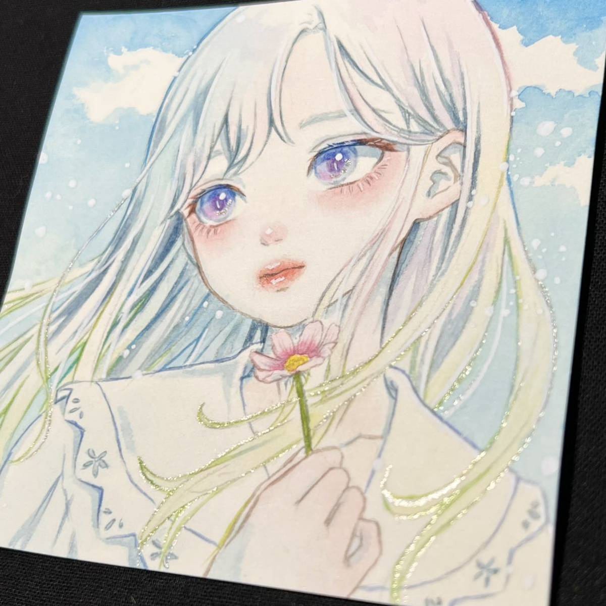 オリジナル 水彩画 創作 透明水彩 女の子 手描きイラスト イラスト