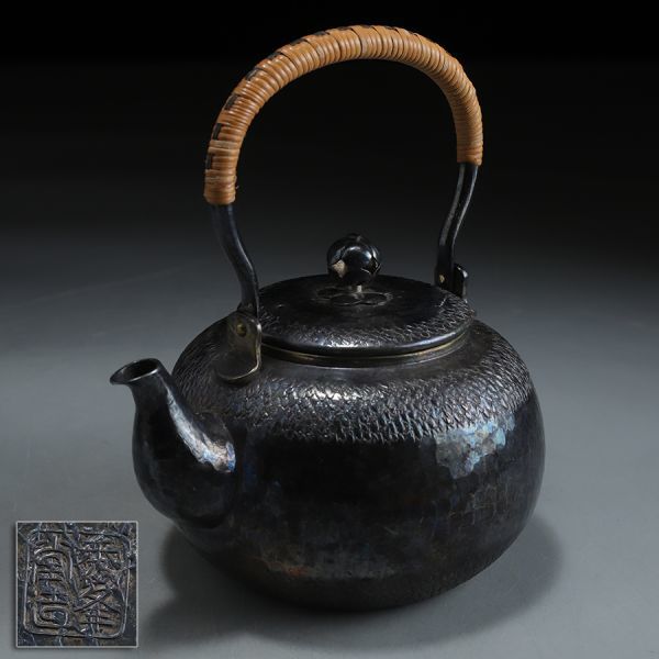 美術品・アンティーク・コレクション 銀瓶 槌目模様 煎茶道具 金属工芸