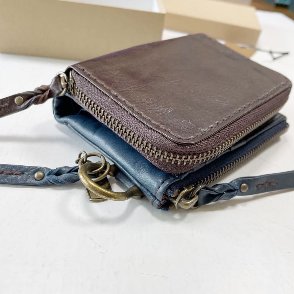 二つ折り財布 アックス AXE BEIDE 本革シンプル⁄大人 青(ブルー) 新品箱付