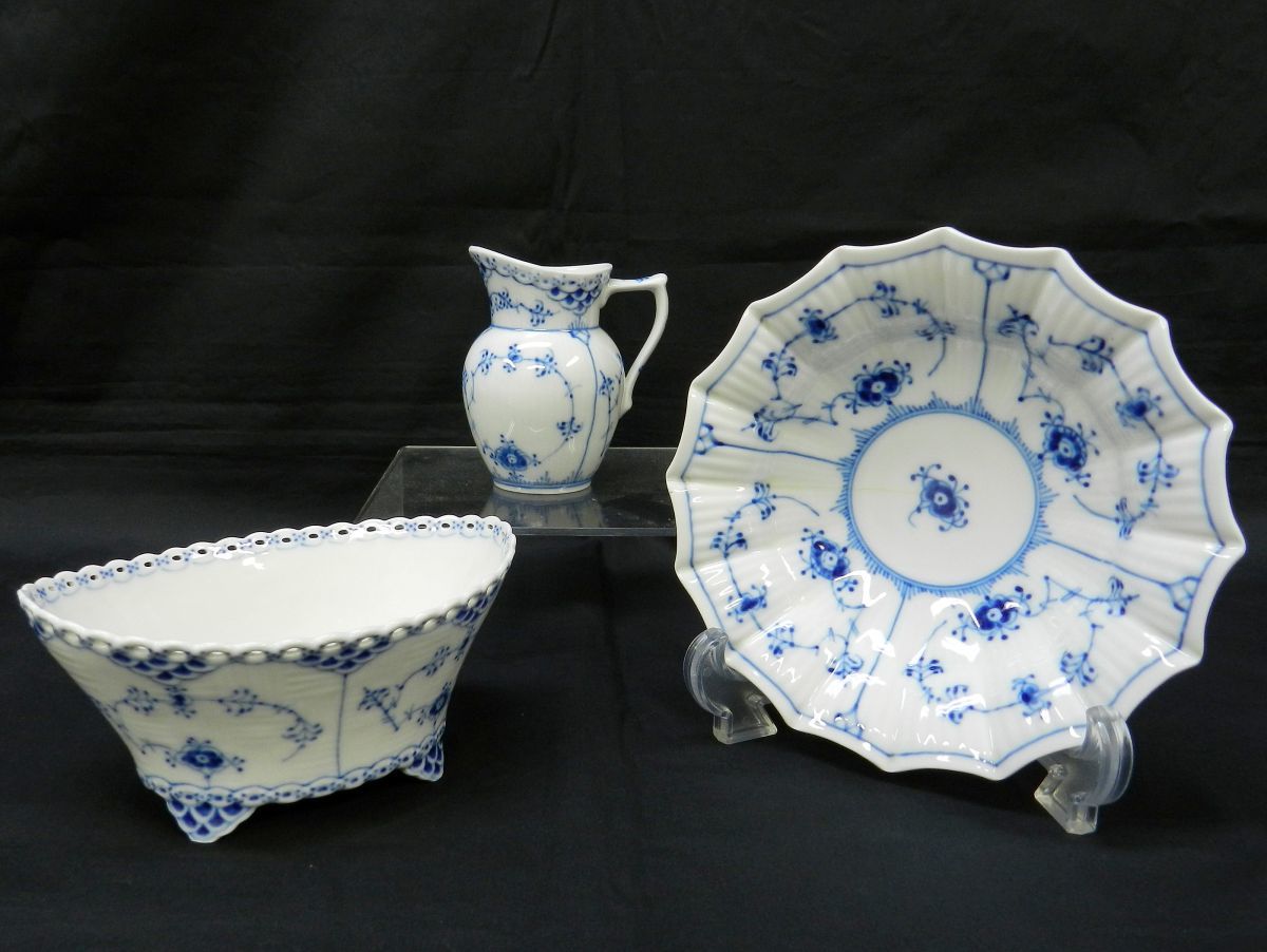 1000円スタート ROYAL COPENHAGEN 3点 ブルーフルーテッド フルレース