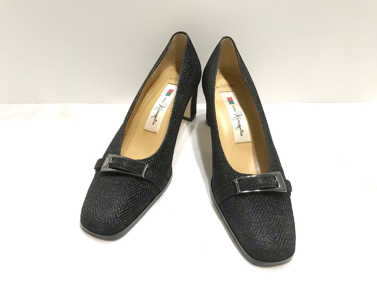 ■【YS-1】 銀座かねまつ Kanematsu ■ ミススレンダー ベルト パンプス ■ 紺 ネイビー系 22.5cm ヒール高6cm 【同梱可能商品】■D