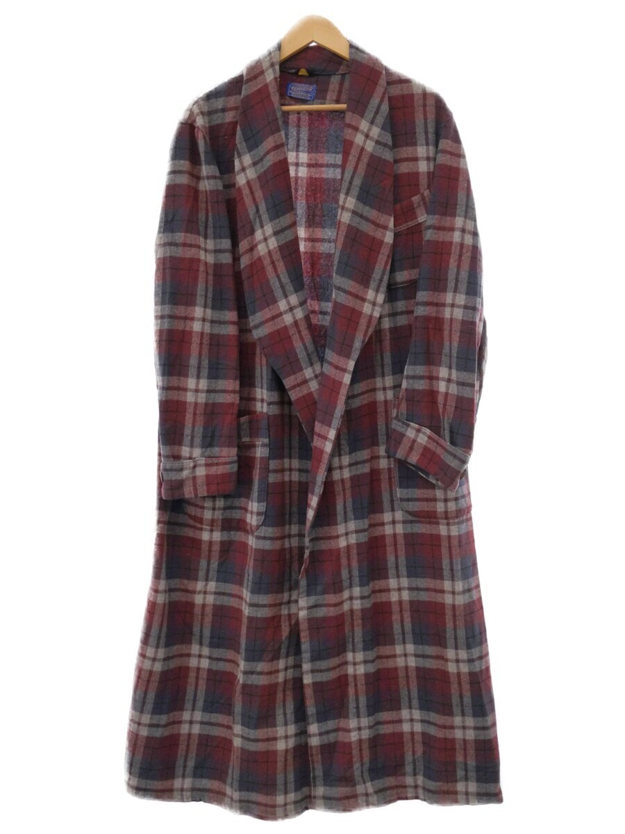 PENDLETON◆コート/L/ウール/ボルドー/チェック/50年代/60年代/50s/60s/ガウン/バスローブ
