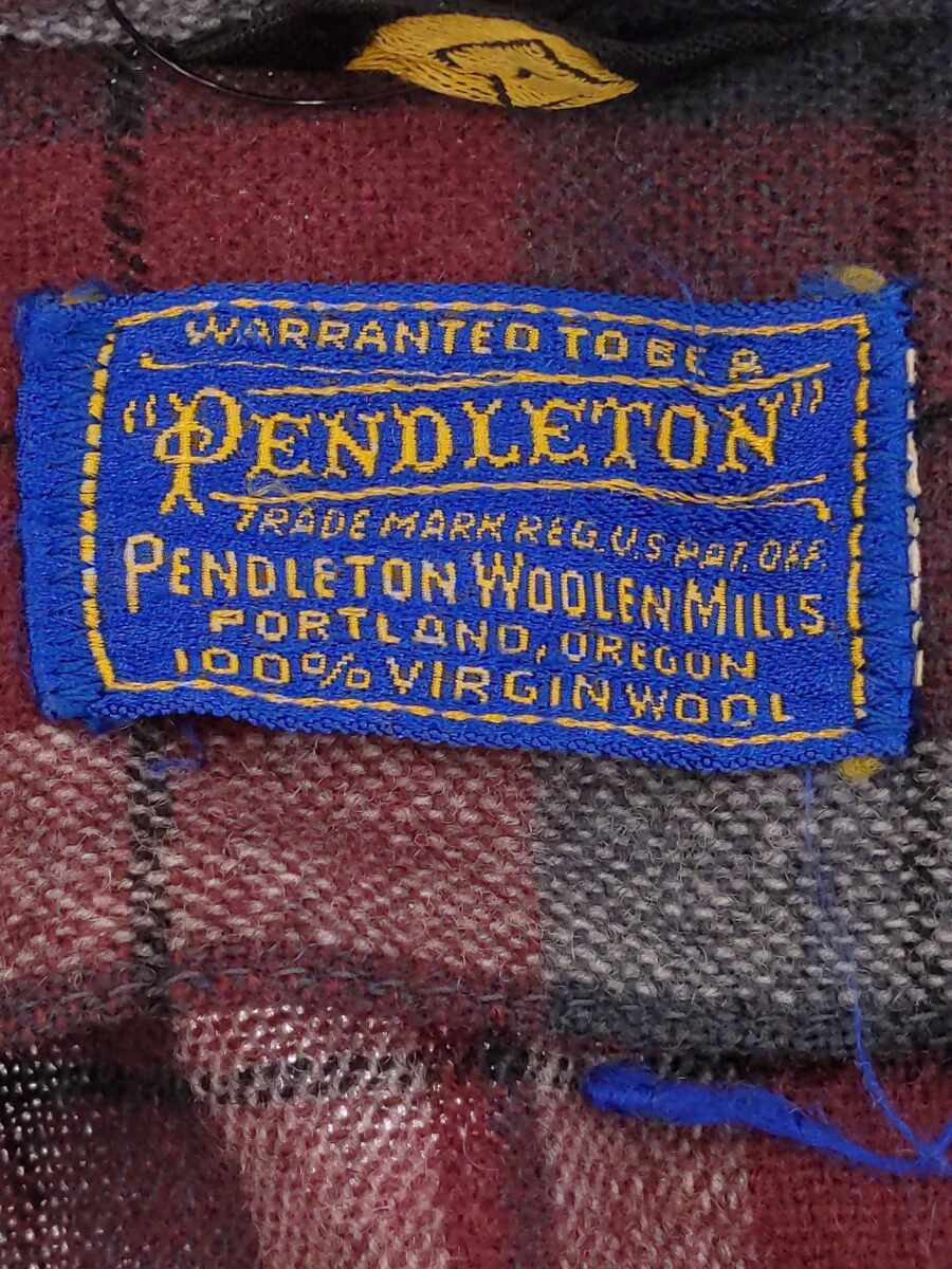 PENDLETON◆コート/L/ウール/ボルドー/チェック/50年代/60年代/50s/60s/ガウン/バスローブ