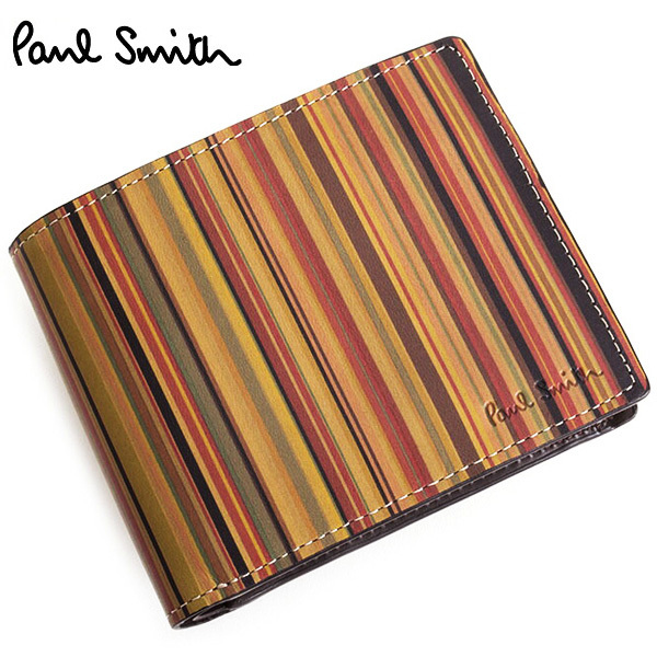 新品 ポールスミス Paul Smith ヴィンテージマルチカラー マルチ ストライプ 牛革 レザー二つ折り財布 小銭入れ有 本革 黒■PSY354-70 Paul ポールスミス Smith paul smith 長袖シャツマルチカラー