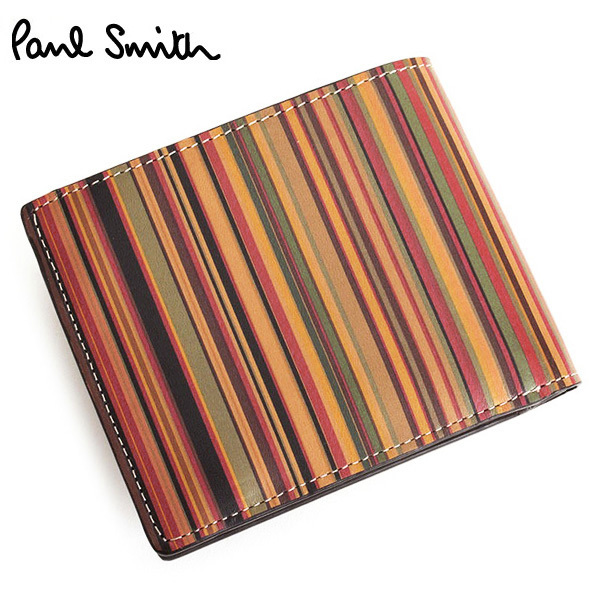 新品 ポールスミス Paul Smith ヴィンテージマルチカラー マルチ ストライプ 牛革 レザー二つ折り財布 小銭入れ有 本革 黒■PSY354-70 Paul ポールスミス Smith paul smith 長袖シャツマルチカラー