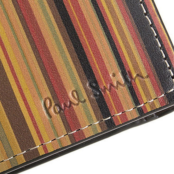 新品 ポールスミス Paul Smith ヴィンテージマルチカラー マルチ ストライプ 牛革 レザー二つ折り財布 小銭入れ有 本革 黒■PSY354-70 Paul ポールスミス Smith paul smith 長袖シャツマルチカラー