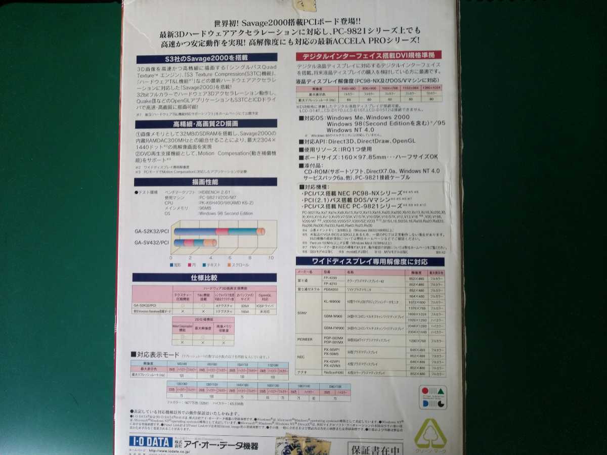 GA-S2K32&frasl;PCI Yahoo!オークション - I.O DATAGA-SV432&frasl;PCI2D&amp;3Dグラフィックアクセラレータポード DATA 送60サイズIO S3 Savage2 I-O グラフィックアクセラレータボードの値段と価格推移は？｜40件の売買 の落札相場・落札価格 (パソコン) 「ga～」PC-98 完動品の GA-SV432&frasl;PCI