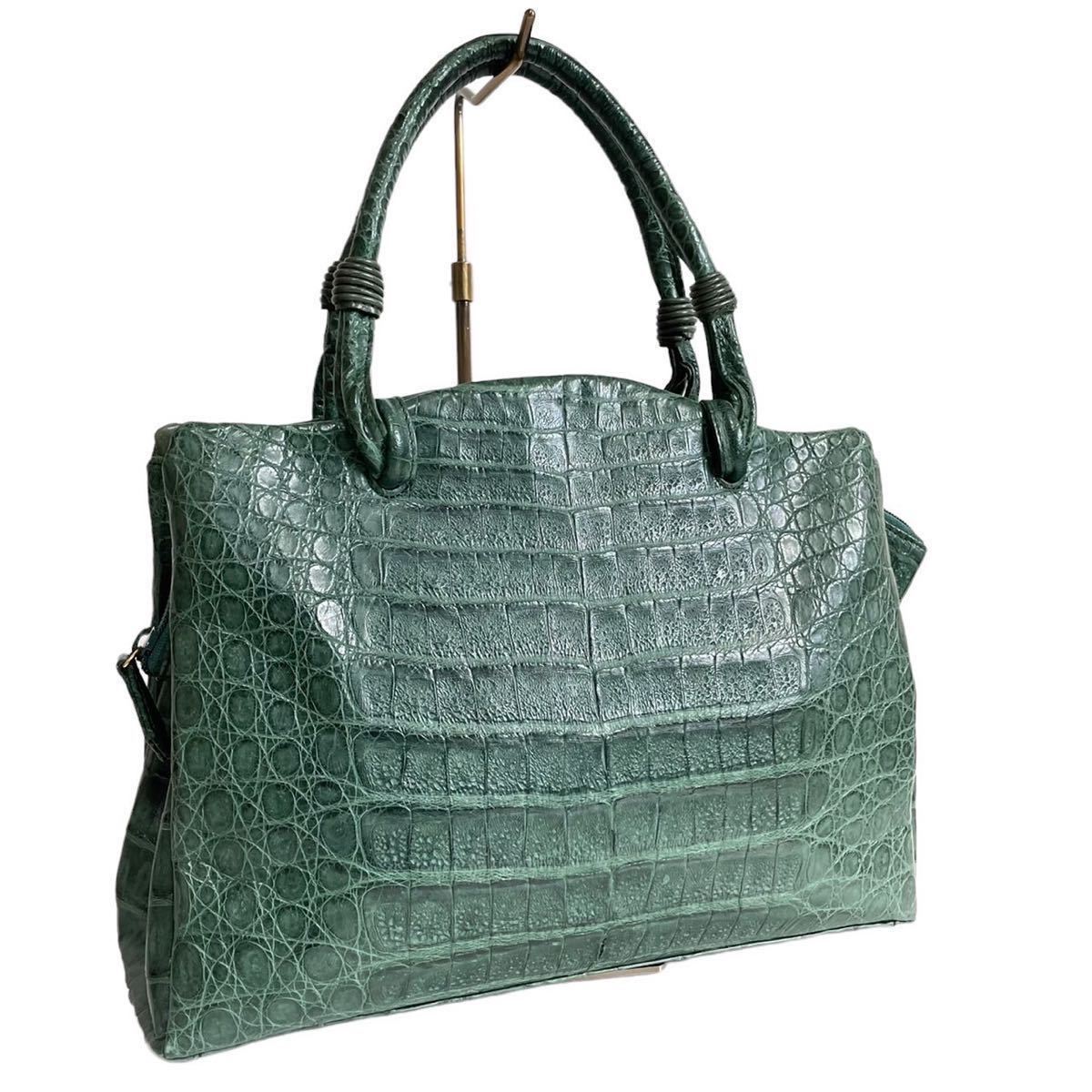 ★センター取り★ 1スタ 1円スタート 高級 クロコダイル genuine crocodile ワニ革 極希少 カイマン 腹革 トートバッグ 極美品