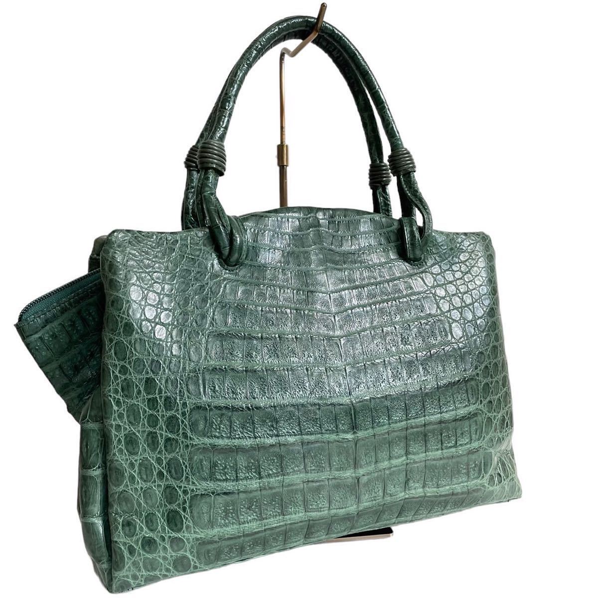 ★センター取り★ 1スタ 1円スタート 高級 クロコダイル genuine crocodile ワニ革 極希少 カイマン 腹革 トートバッグ 極美品