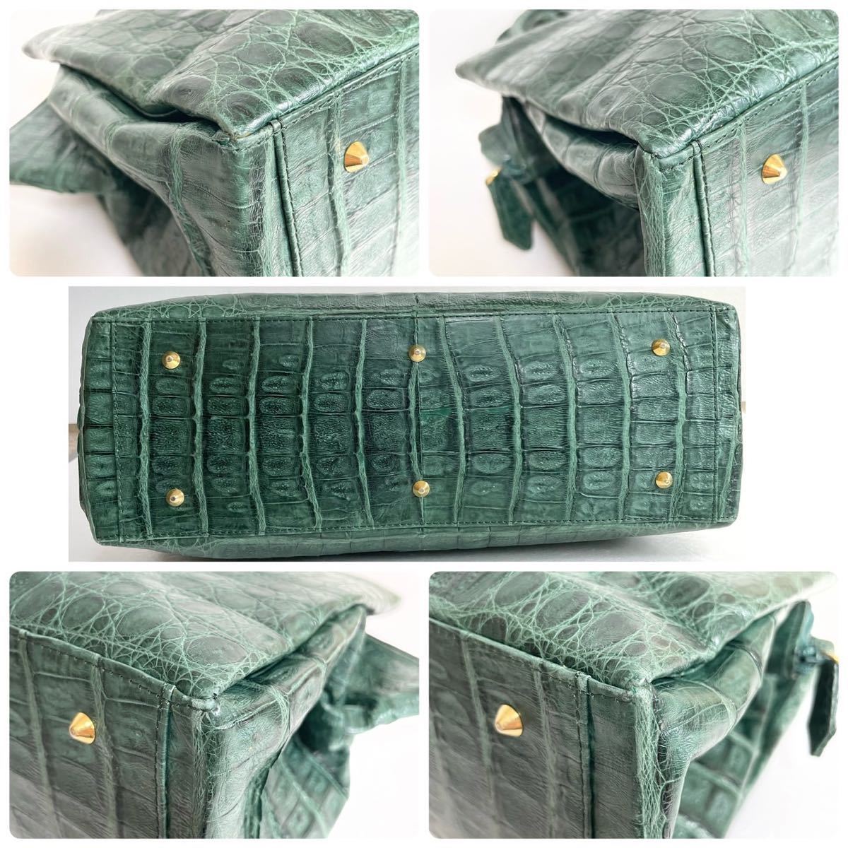 ★センター取り★ 1スタ 1円スタート 高級 クロコダイル genuine crocodile ワニ革 極希少 カイマン 腹革 トートバッグ 極美品