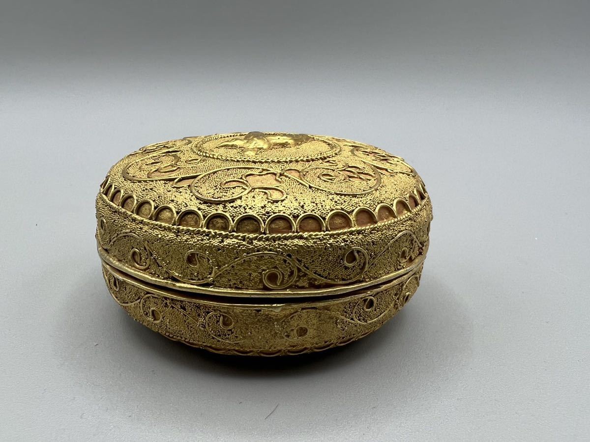 桃花島】C0452F金香合 流金 金細工香合 極細工 骨董品 古賞物 中国古玩