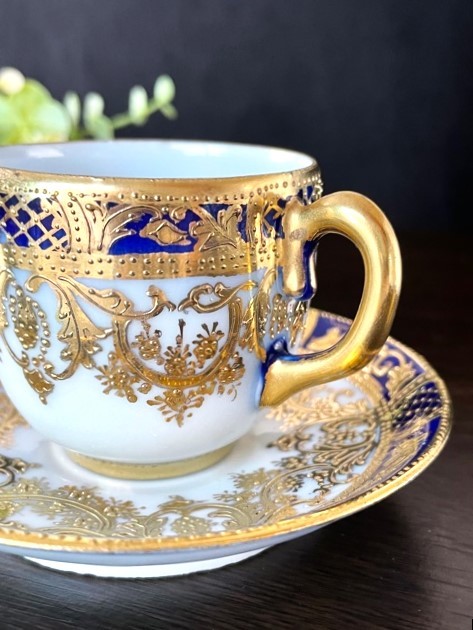 オールドノリタケ 吹暈 メイプル刻印 初期作品 金盛上 白釉盛上 薔薇絵