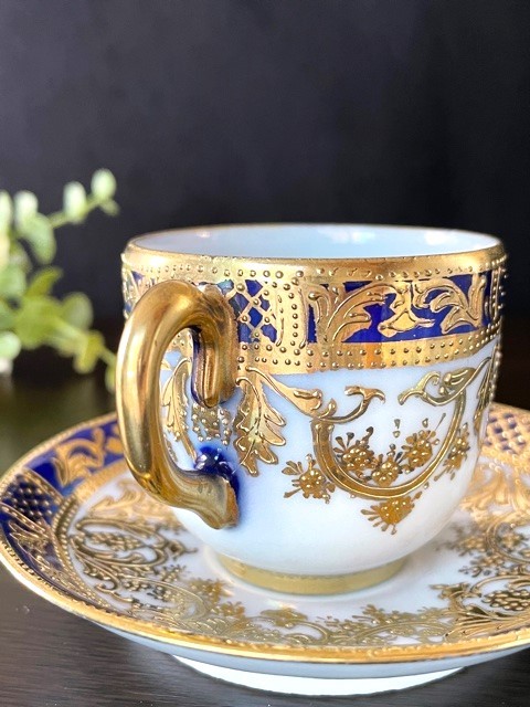 オールドノリタケ 吹暈 メイプル刻印 初期作品 金盛上 白釉盛上 薔薇絵