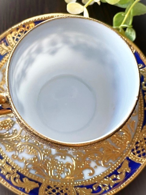 オールドノリタケ 吹暈 メイプル刻印 初期作品 金盛上 白釉盛上 薔薇絵