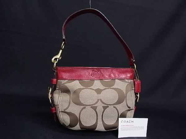  1円 極 COACH コーチ 41856 シグネチャー キャンバス&times;レザー ワンハンドル ハンドバッグ 手提げ ベージュ系&times;レッド系 AD2556js(ハンドバッグ)｜売買されたオークション情報、yahooの商品情 かばん、バッグ