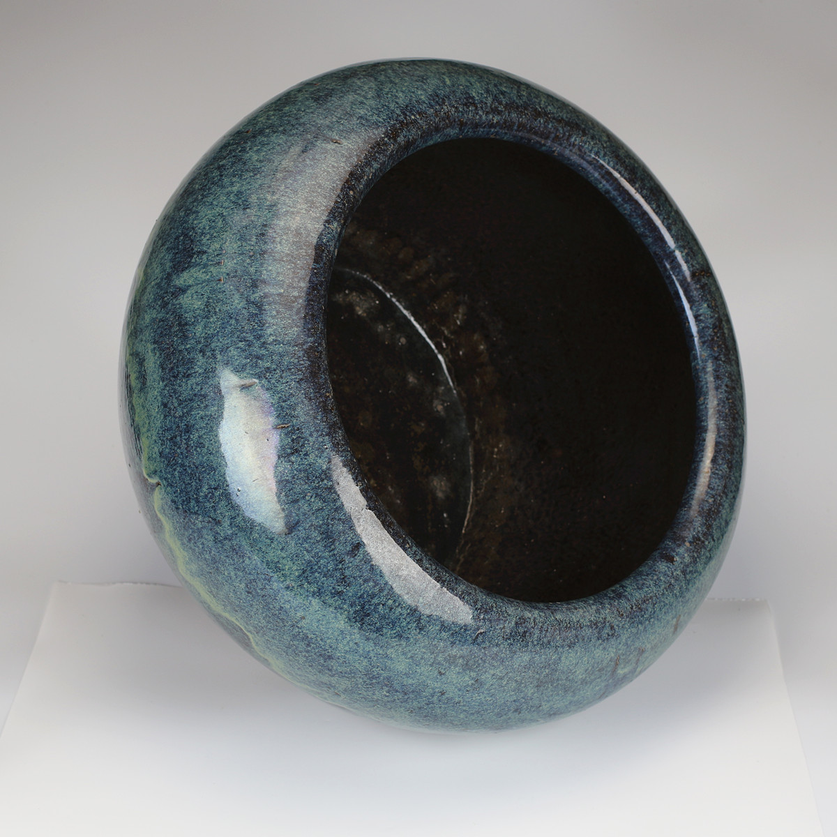 LY095 【宣興縣鼎山葛木春造】 清代 海鼠釉 大火鉢／状態いい美品！nzn