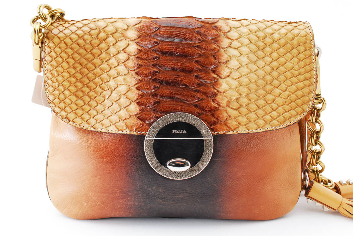 1円スタート】美品 PRADA プラダ パイソン レザー チェーンショルダー 