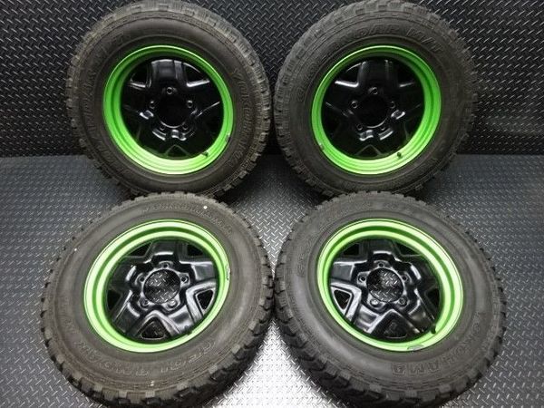 ●スズキ ジムニー 純正 鉄 スチール ホイール リペイント 16インチ 5J +22? PCD 139.7 5H ホイール 4本 185/85R16 MTタイヤ付き 棚L-7