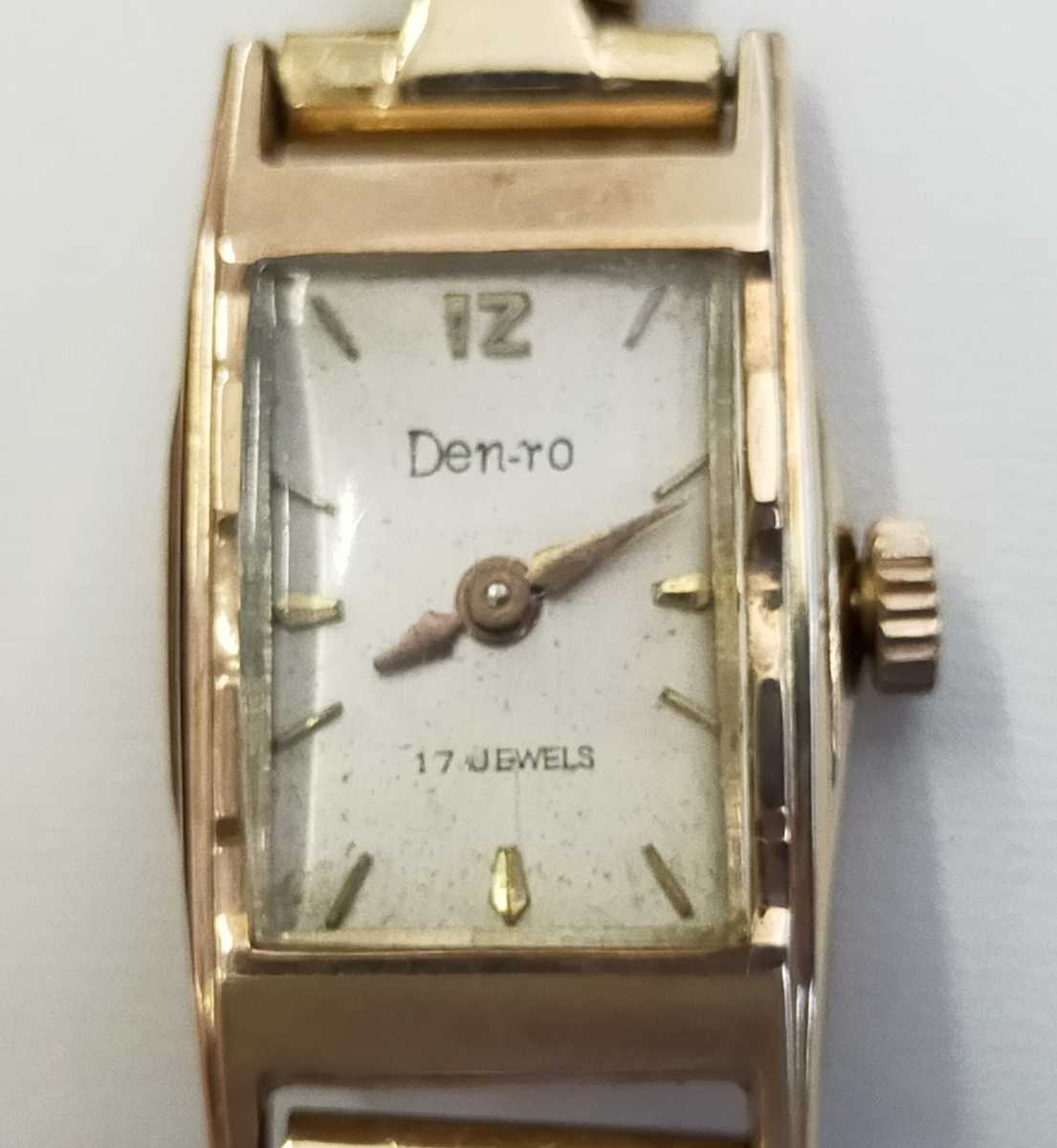 11☆デンロ― 14K レディース手巻腕時計 DEN-RO スイス製 17石