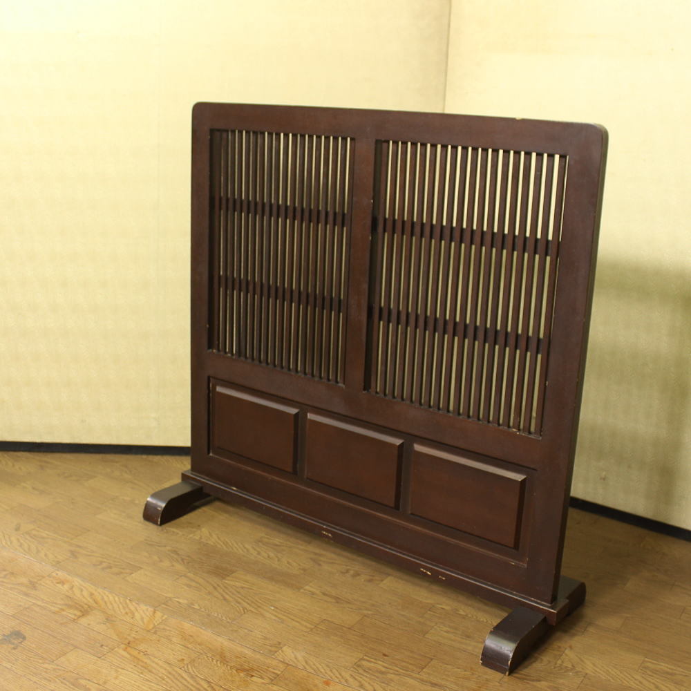 昭和レトロ 古い縦格子の自立式木製衝立 パーティション/間仕切り