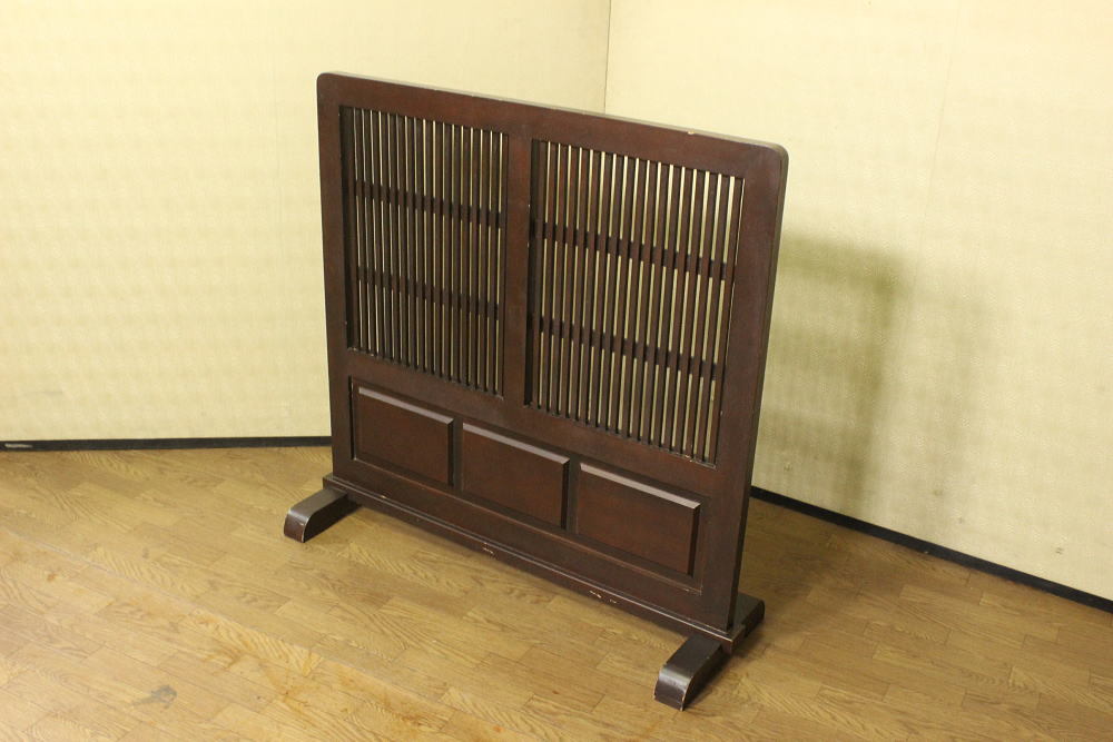 昭和レトロ 古い縦格子の自立式木製衝立 パーティション/間仕切り
