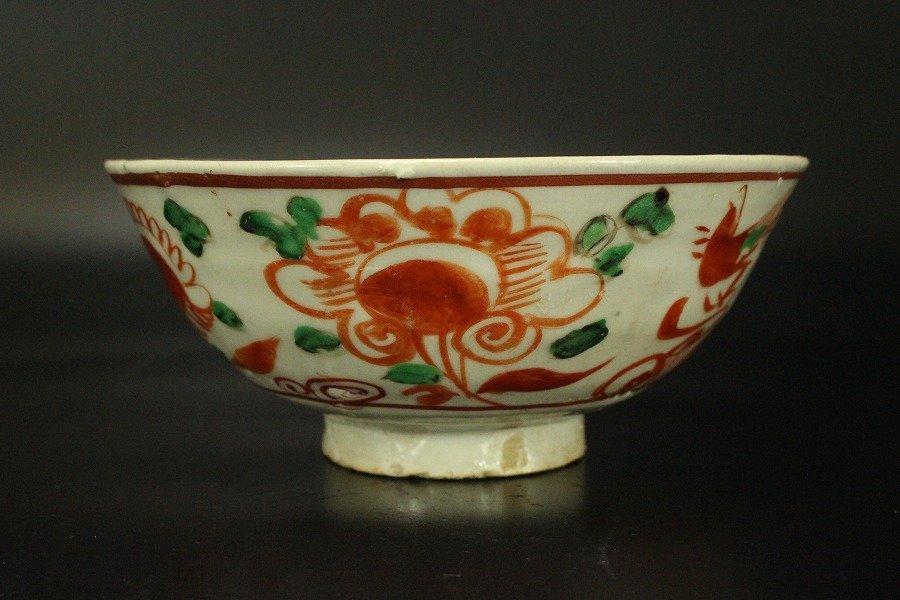銀閣】中国美術 呉須赤絵 魁 碗 φ16.5cm 明 旧家蔵出(YB603)