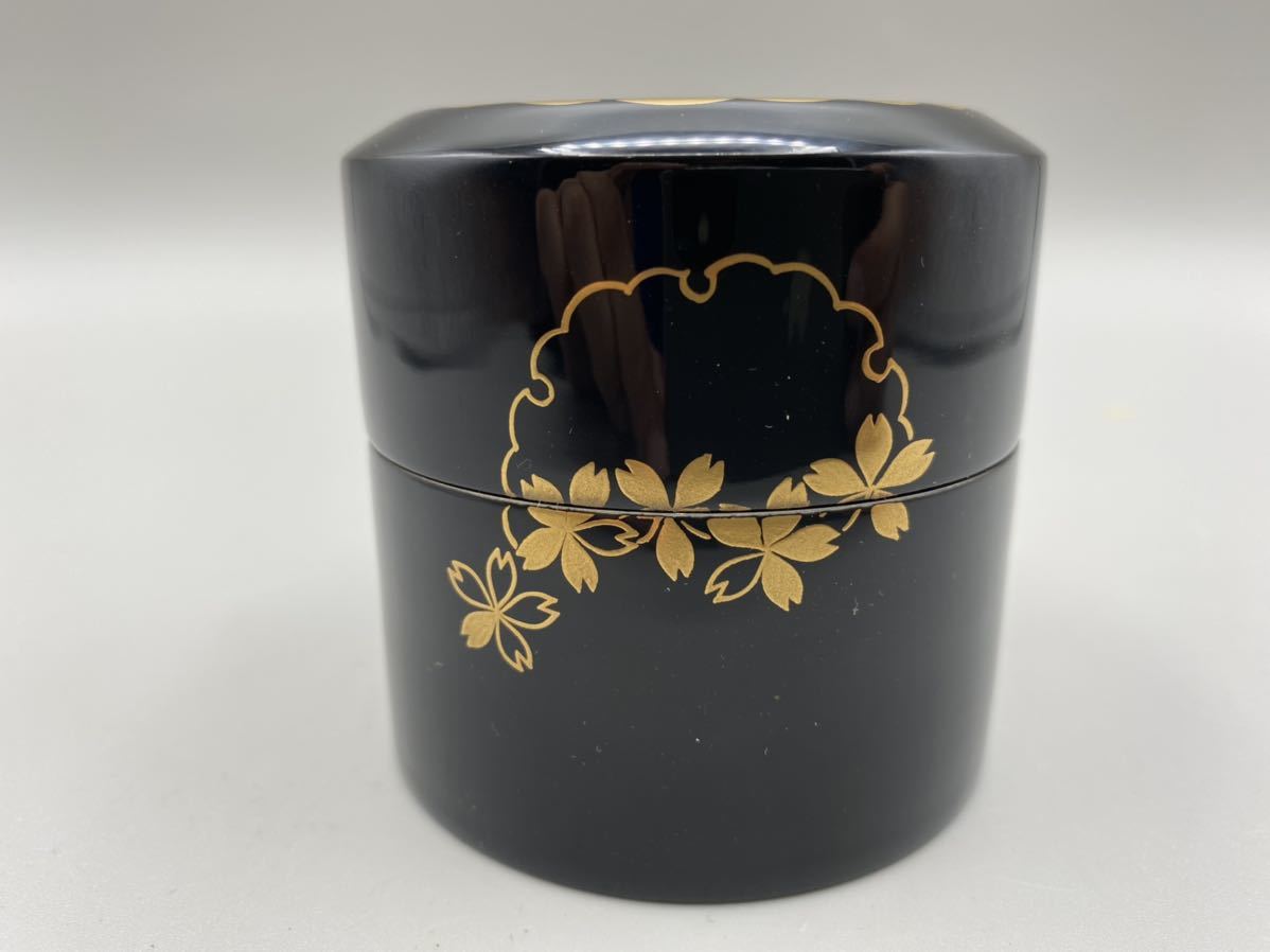 茶道具　白峰作　黒漆　螺鈿装飾　蔦時絵　篭棗　共箱　V　R4919 茶道具 大棗 雪月花 唐松 新栄堂 螺鈿 内銀地 作 田中宗凌 蒔絵