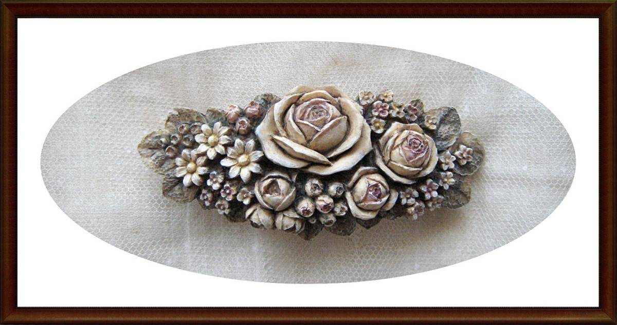 アンティーク風 バレッタ　シークレットガーデン バラ　薔薇 花園　庭園　ブーケ 