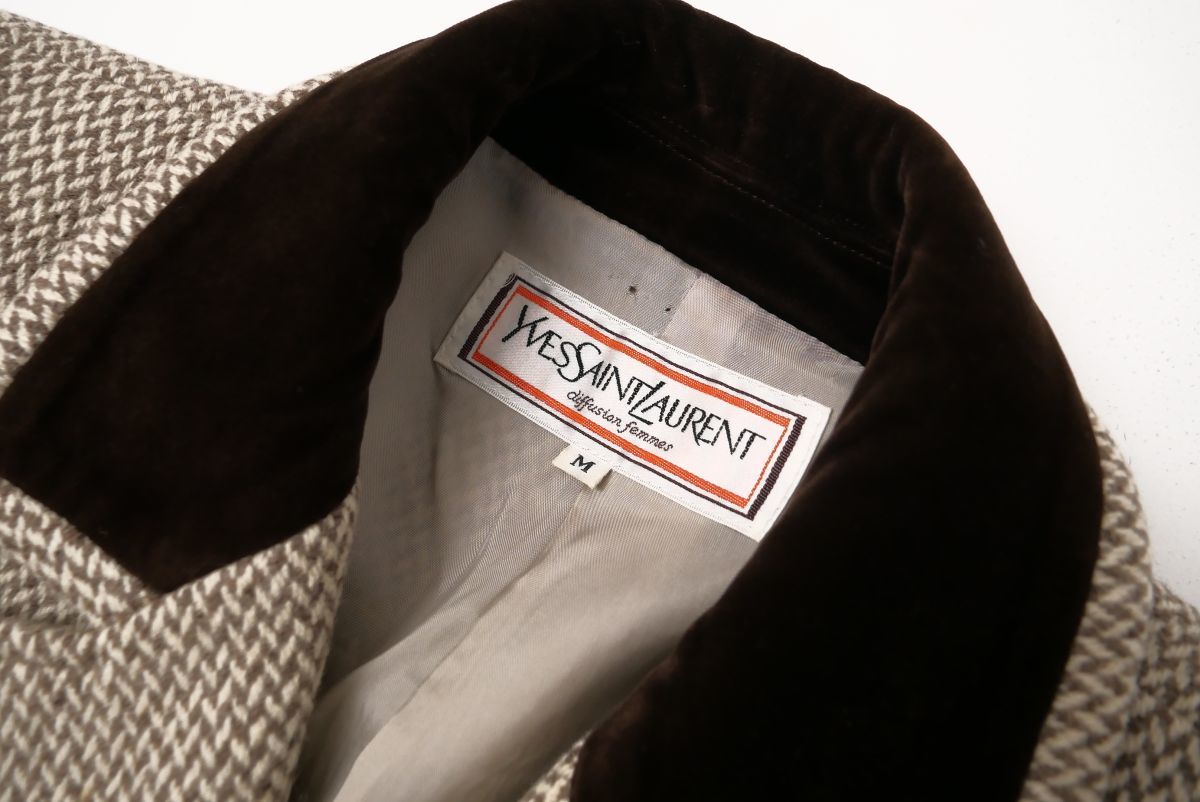 Yves Saint Laurent ロングコート ベロア切り替え ビンテージ 【公式通販】