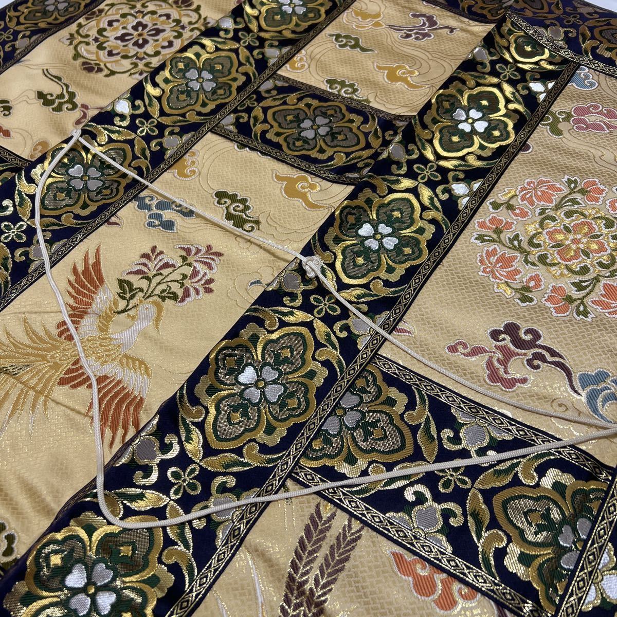 美品 浄土宗【金襴本七条袈裟】 鳳凰柄 修多羅 正絹 法要 葬儀 仏具 