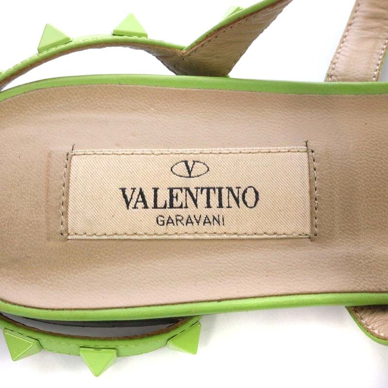 ヴァレンティノ ガラヴァーニ VALENTINO GARAVANI サンダル フラット Tストラップ ロックスタッズ レザー 37 24cm 緑色 グリーン