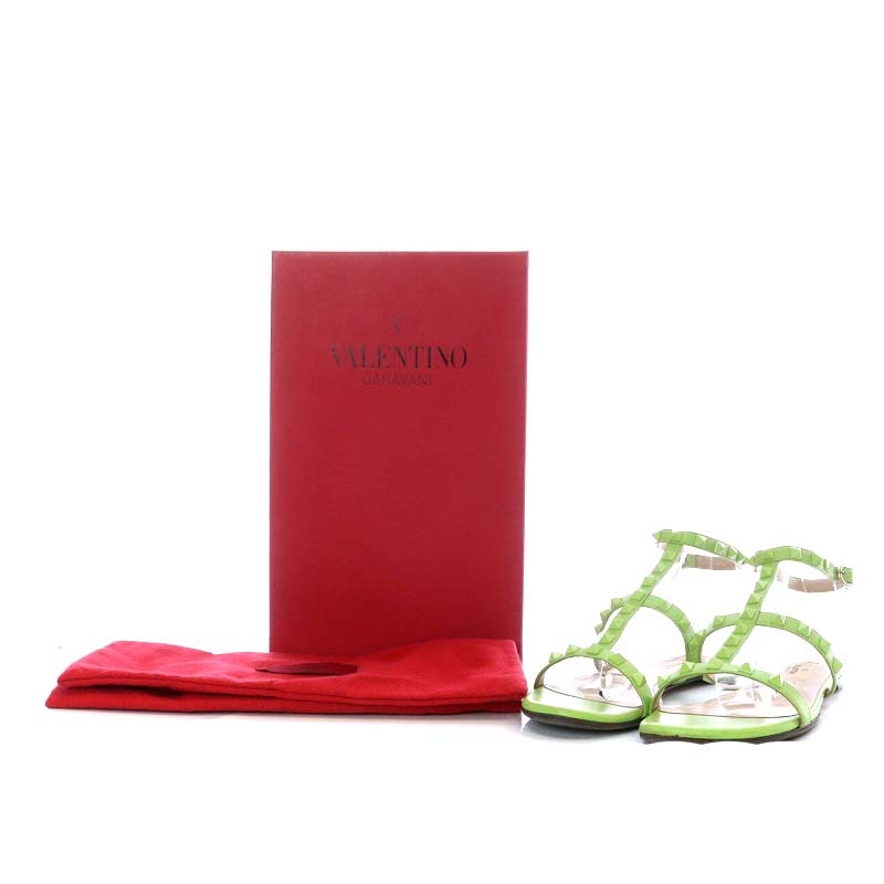 ヴァレンティノ ガラヴァーニ VALENTINO GARAVANI サンダル フラット Tストラップ ロックスタッズ レザー 37 24cm 緑色 グリーン